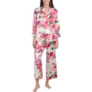 Natori Sofia Satin Floral Pajama Matching Set Women’s Medium